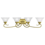 Livex Lighting - Livex Lighting 6104-02 Coronado - Four Light Bath Bar - Canopy Included.  Shade IncludeCoronado Four Light  Polished Brass White *UL Approved: YES Energy Star Qualified: n/a ADA Certified: n/a  *Number of Lights: Lamp: 4-*Wattage:100w Medium Base bulb(s) *Bulb Included:No *Bulb Type:Medium Base *Finish Type:Polished Brass