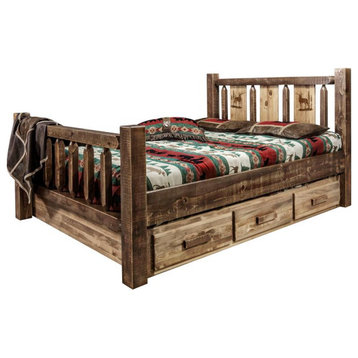 Montana Woodworks Homestead Wood King Storage Bed with Elk Design in Brown