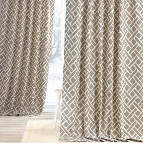 Martinique Taupe Printed Cotton Curtain Single Panel, 50"x108"