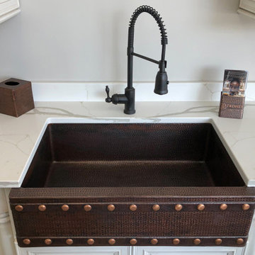 33" Hammered Copper Apron Front Single Basin Kitchen Sink w/ Barrel Strap Design