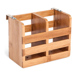 Trademark Innovations - Natural Bamboo Flatware Holder With Metal Clips - Utensil Holders And Racks