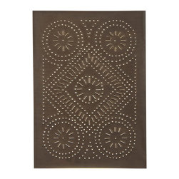 USA Handcrafted - Four Handcrafted Punched Tin Cabinet Panel Quilted Diamond Design, Blackened Tin - Decorative Objects And Figurines