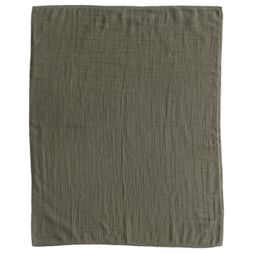 Cotton Double Cloth Baby Blanket with Trim in Bag, Olive