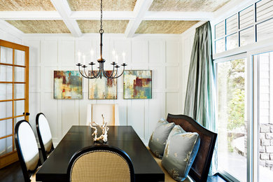 Inspiration for a traditional dining room in Portland with white walls.