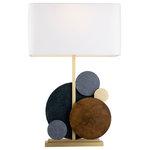 Liang & Eimil - Multicolor Metal Disc Table Lamp | Liang & Eimil Bables - Modern and creatively designed, the Bables table lamp by Liang & Eimil is such a head-turner! The overlapping polychrome multicolored discs create a playful effect atop a geometric base. It's completed with the delicate white fabric shade for an overall fresh look.