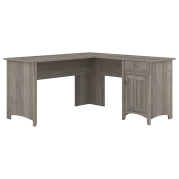 L Shaped Desk, Storage Drawers & 1-Door Cabinet With Inner Shelf, Driftwood Grey