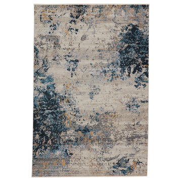 Vibe Terrior Abstract Blue and Red Area Rug, Blue and Gold, 5'3"x7'6"