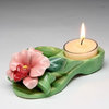5.5 Inch Orchid Flower Design Sandal Striped Green Tealight Holder