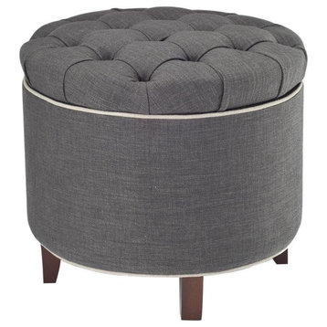 Amelia Tufted Storage Ottoman, Charcoal Brown Linen/Polyester/Cherry Mahogany