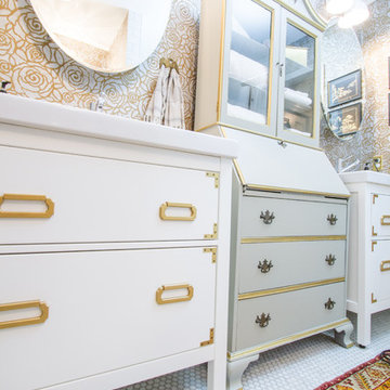 Bathroom Remodel- Maxed Out Storage and Metallic Wall Stencil