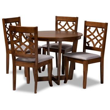 Tricia Gray Fabric Upholstered and Walnut Brown Finished Wood 5-Piece Dining Set