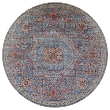 7' Round Mamluk Geometric Handmade Rug - Q14125