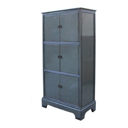Chinese Distressed Gray Lacquer Narrow 3 Shelves Storage Cabinet - Furniture