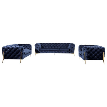 Natalie Transitional Blue Velvet Sofa Set