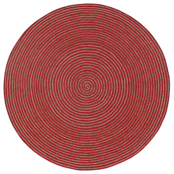 Natural Hemp and Red Cotton Racetrack Rug, 8' Round