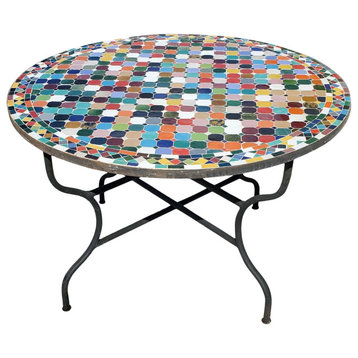48" Moroccan Round Mosaic Table, Multicolor Patchwork