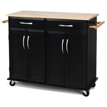 Simple Wood Top Rolling Kitchen Trolley Island Cart Storage Cabinet