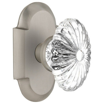 Double Cottage Plate With Oval Fluted Crystal Knob, Satin Nickel