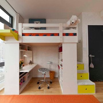 Tribeca; A white loft bed with vibrant accent colors