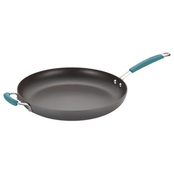 Cucina Hard-Anodized Nonstick 14" Skillet, Gray, Agave Blue Handles