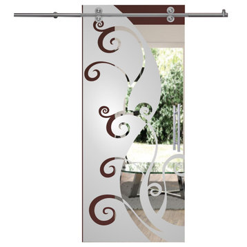 Single Sliding Barn Glass Door With Spiral Design V2000 , 26"x84"