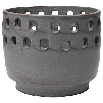 Large Perforated Pot, Gray Ceramic