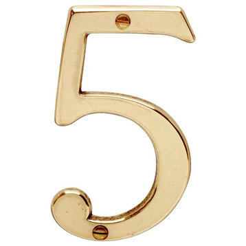 Bright Solid Brass 3 7/8" Address House Number '5' | Renovator Supply