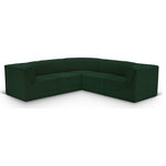Meridian Furniture - Ollie Black Boucle Fabric L-Shaped Modular Sectional, Green, 5-Piece: 2 Armless Chair, 3 Corner Chair - Meet the epitome of style and functionality with this Ollie boucle fabric living room sectional, part of the Ollie modular collection. A contemporary marvel, this sectional features chic and inviting rich green boucle fabric upholstery, giving it a sumptuous texture that oozes elegance and luxury. Curved corners add to the visual look of the sectional while maximizing seating comfort while lounging, reading, or entertaining. Pair it with other items in the Ollie collection easily, thanks to an attachment latch underneath.
