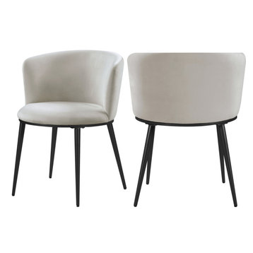 Skylar Dining Chair, Set of 2, Cream Velvet, Matte Black Iron Legs