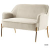 Velvet Loveseat Sofa With Recessed Arms, Tan