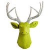 Faux Deer Head Wall Mounts, Mantis Green, Silver Glitter Antlers