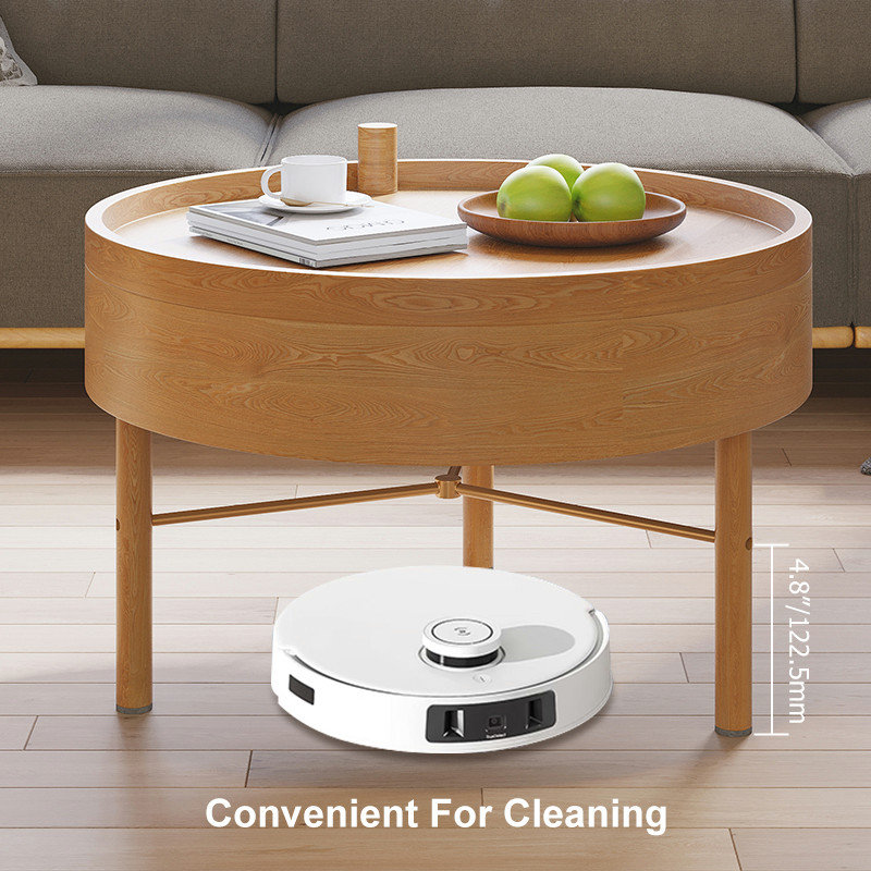 Modern Round Wood Rotating Tray Coffee Table With Storage, Natural