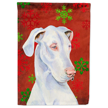 Lh9311Chf Great Dane Red Green Snowflakes Christmas Flag Canvas