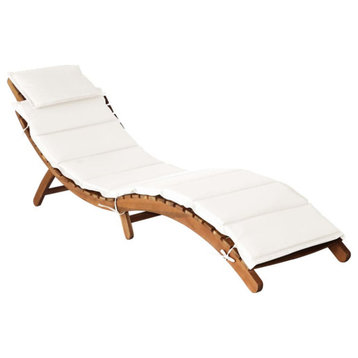vidaXL Patio Lounge Chair Sunlounger with Cushion Solid Acacia Wood Cream