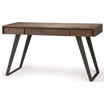 Modern Desk, Metal Legs & Drawer With Flip Down Front, Rustic Natural Aged Brown