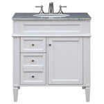 Elegant Lighting - Park Avenue 32" Single Bathroom Vanity Set, White - This classic hand painted marble-topped vanity console from our "Park Avenue" collection is roomy enough to keep all your bath essentials close at hand. Fitted with a spacious Italian Carrara white marble counter top and an oval porcelain undermount sink, you'll naturally enhance your home or office bathroom with both its beauty and practicality. In the hand painted white cabinet are 2 full-extension drawers and a 1-door cabinet space, each of which are accented with brushed steel knobs. This contemporary vanity console's simple, straight-line designed cabinet sits atop four graceful tapering legs, Please note that due to the natural characteristics of the stone, the color and/or pattern of each countertop may vary from the pictures. No two slabs of marble are the same!- Measurements: W32" x D21-1/2" x H35" - Authentic Carrara white marble counter top imported from Italy - Pre-drilled faucet holes, 8" spread - Under mount porcelain sink - Constructed of kiln dried solid wood and MDF - 1 soft-closing door with 1 shelf inside - 2 full extension drawers -- the lower drawer is deeper for easy-access, extra storage - Faucets shown are not included. Minor assembly of legs required.