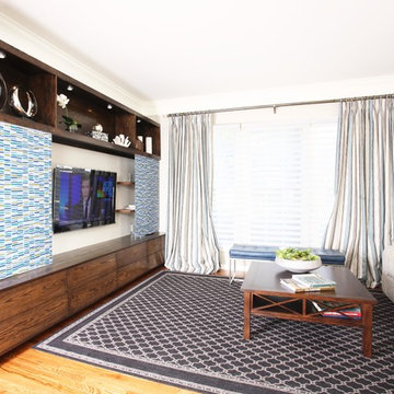 CONTEMPORARY SMALL FAMILY ROOM WITH CUSTOM BUILT IN