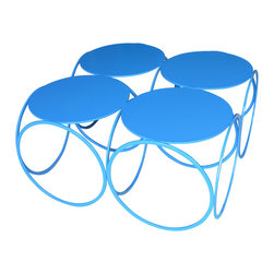 CUSTOM METAL CREATION - "4 Rings" Coffee Table, Blue - Table Basse