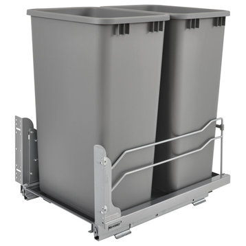 Steel Bottom Mount Double Pull Out Trash, Soft Close, Silver, 50 qt/12.5 gal