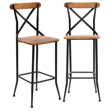 Maggie Set of 2 X-Back Bar Chairs With Metal Base