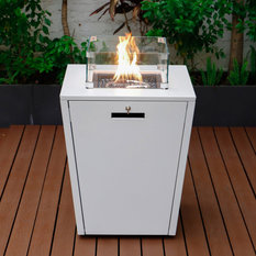 LeisureMod - LeisureMod Chelsea Patio Propane Aluminum Fire Pit Side Table With Lid, White - Fire Pits