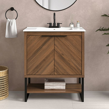 REN Selections Contessa Spiced Walnut Freestanding Bathroom Vanity Kit, 30"