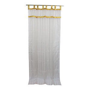 Mogul Interior - 2 Sheer Organza Curtain White Golden Sari Border Drapes Panels, 48x96" - Curtains