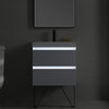 LED Lighted Bathroom Vanity With Ceramic Sink and Dimmed Light, Light Gray, 24"