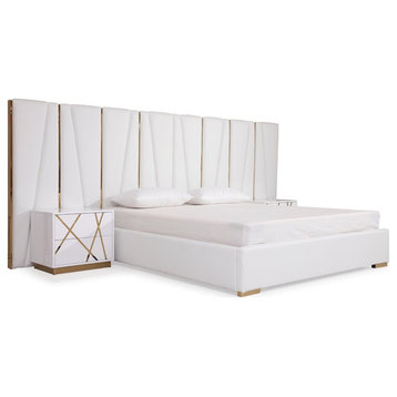 Modrest Nixa Modern White Bonded Leather and Gold Bed, California King