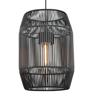 Golden Lighting 6073-O1P BCW Seabrooke 15"W Cage Pendant - Natural Black