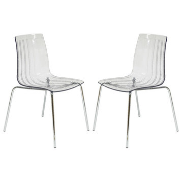 LeisureMod Ralph Dining Chair, Clear, Set of 2