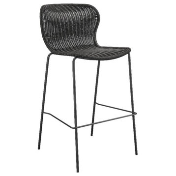 Pemberly Row Contemporary Upholstered Rattan Bar Stools in Brown