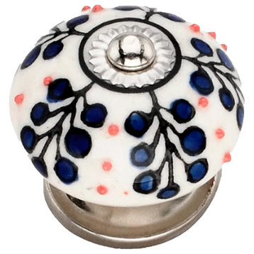 Ceramic Knob 1-4/7'' Decorative Knob Cream & Blue Drawer Cabinet Knob