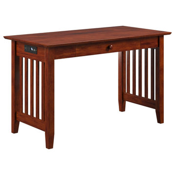Traditional Desk, Slatted Sides With Rectangular Top & Charging Station, Walnut